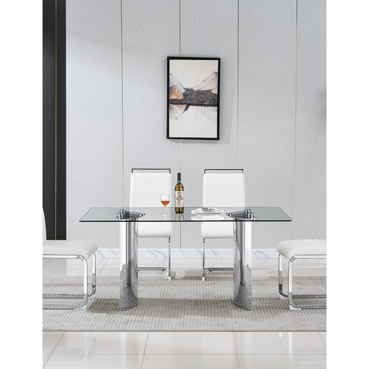 Westco Furniture 63" Dining Table With Glass Top And Double Pedestal